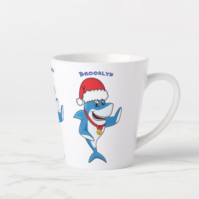 Tasse Latte Drôle dessin animé de requin de Noël (Droite)