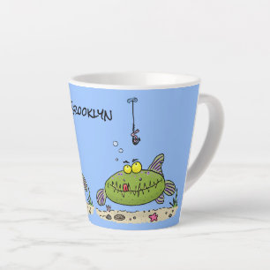Tasse Latte Drôle gras affamé poisson vert dessin de pêche