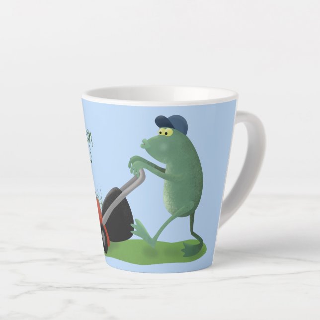 Tasse Latte Drôle grenouille verte tondre la pelouse dessin (Angle droit)