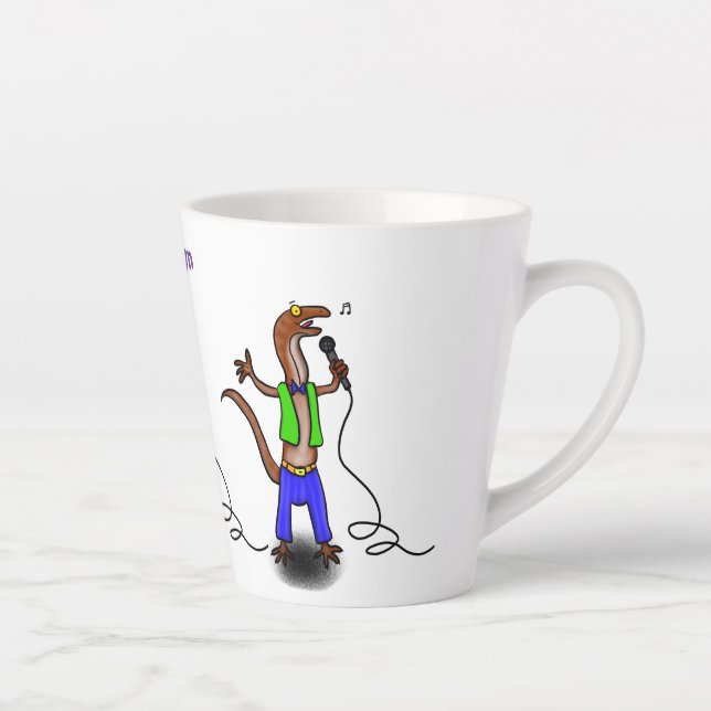 Tasse Latte Drôle lézard chantant avec bande dessinée de micro (Droite)