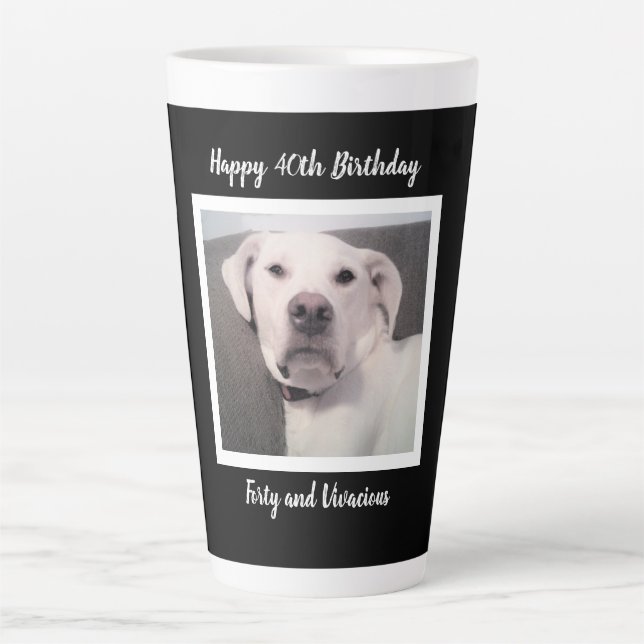 Tasse Latte Drôle mignon Grumpy Chien blanc 40e anniversaire N (Devant)