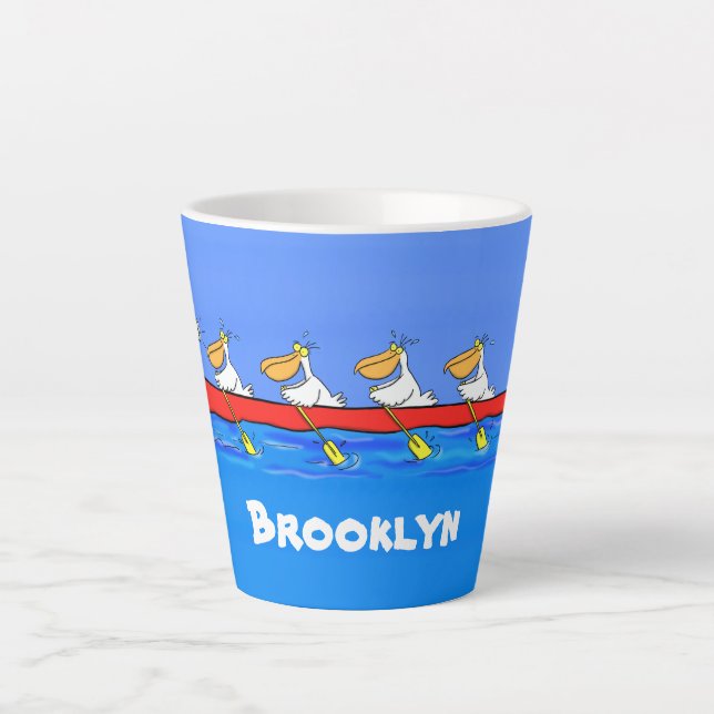 Tasse Latte Drôle pélicans rameurs dessin animé (Devant)
