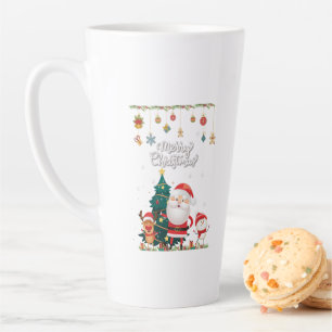 Tasse Latte Drôle Père Noël, Snowman, Reindeer Joyeux Noël