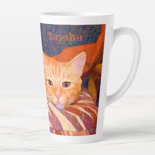 Tasse Latte Drôle Tabby Chat Bright Orange Cute (Droite)