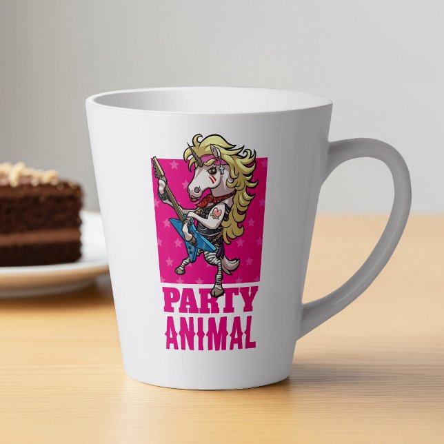 Tasse Latte Drôle Unicorn Party Animal Glam Rocker Cartoon (Créateur téléchargé)