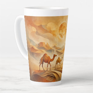 Tasse Latte Dromadaires du lever de soleil dans le désert Sabl