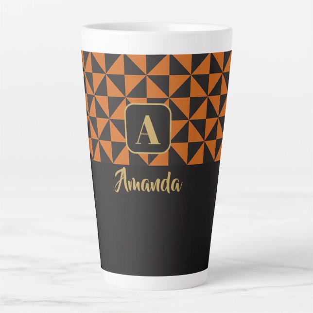 Tasse Latte Duo Geo Black & Burange Orange Custom Names (Devant)