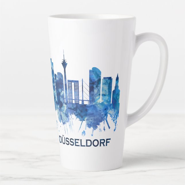 Tasse Latte Dusseldorf Allemagne Skyline Blue (Droite)