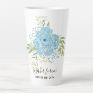 Tasse Latte Dusty Blue Roses NewlyWeds Mariage cadeau personne