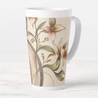 Tasse Latte Earthy Abstract Floral & Calligraphy Lines Art Pri