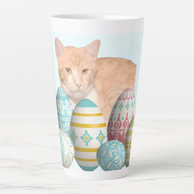 Tasse Latte Easter Kitten Photo with Painted Eggs (Devant)