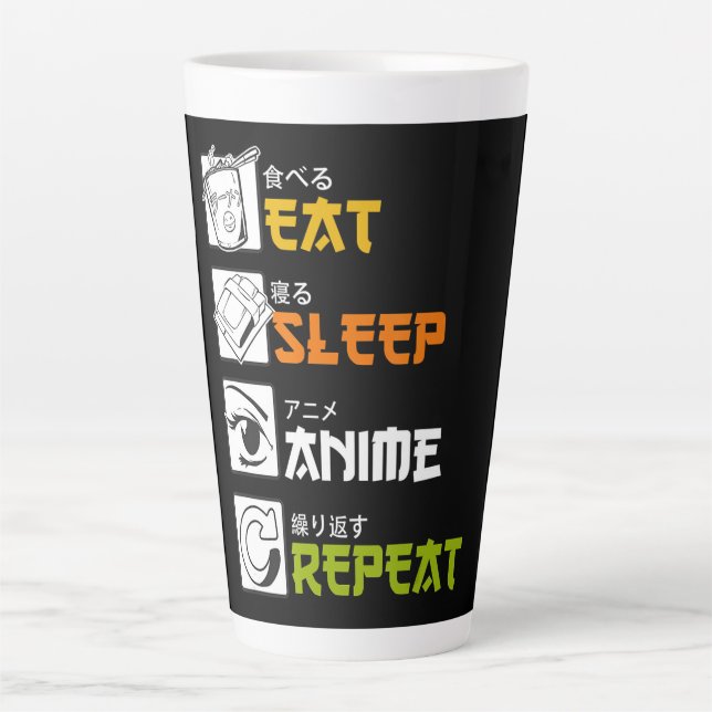 Tasse Latte Eat Sleep Anime Repeat Venin Idea Cosplayer (Devant)