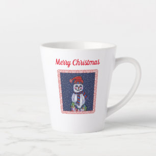 Tasse Latte Écharpe Casquette Snowman Souriant Avec Lumières D