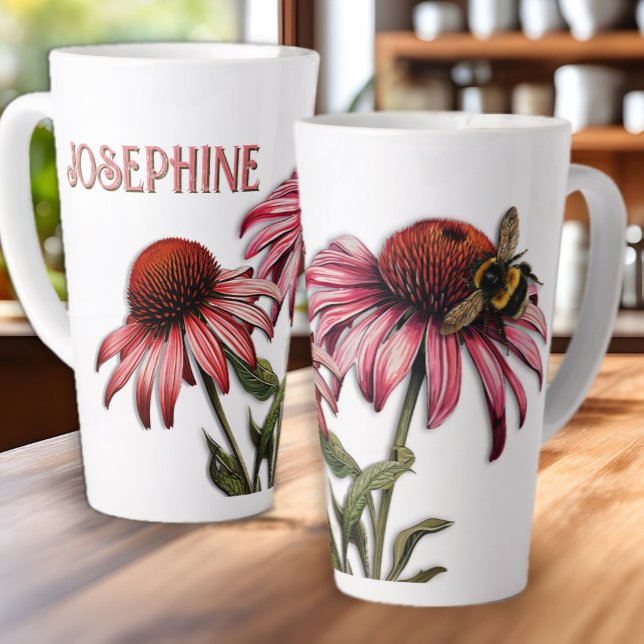 Tasse Latte Échinacea Bumblebee à confleur violet (Créateur téléchargé)