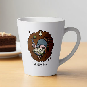 Tasse Latte Écriture Cartoon Mole Écrivain Novel Dans Burrow