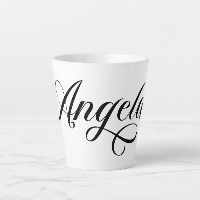 Tasse Latte Écriture élégante noire Angela (Devant)
