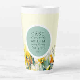 Tasse Latte Écriture Florale 1 Pierre 5:7
