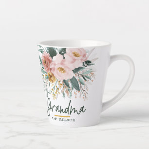 Tasse Latte Écriture florale d'aquarelle élégante grand-mère c