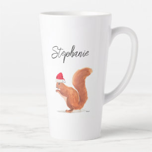 Tasse Latte Écureuil animal d'aquarelle Père Noël Joyeux Noël