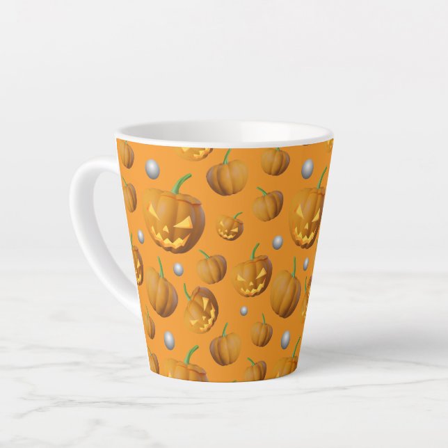 Tasse Latte Éffrayant 3D Jack O'Lantern et Motif Citrouille (Angle gauche)