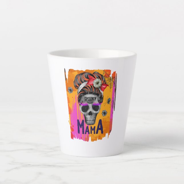 Tasse Latte Éffrayant Mama - Messy Bun Skull (Devant)