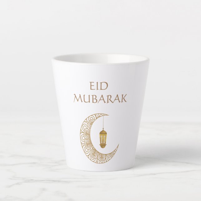 Tasse Latte Eid Moubarak personnalisé avec croissant décoré  (Devant)
