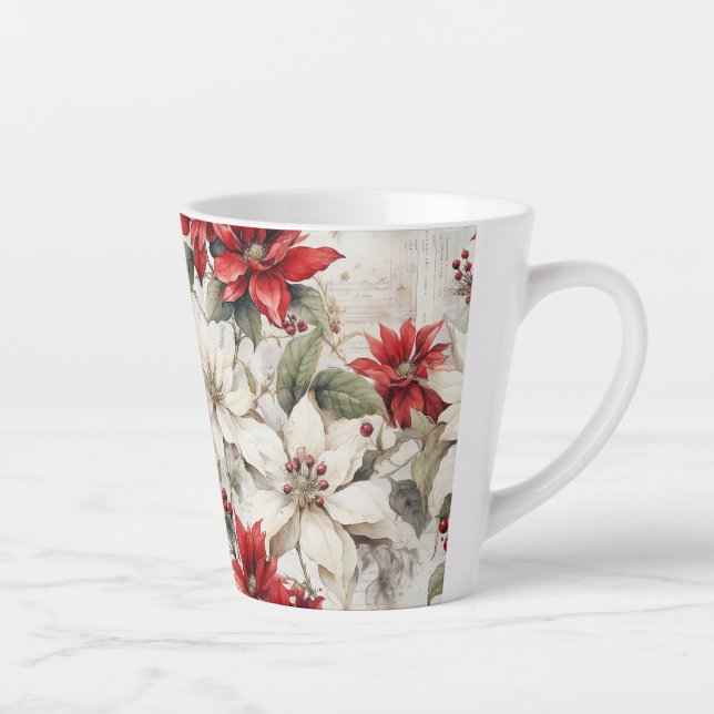 Tasse Latte Élégance baisée à la neige Poinsettia blanche et r (Droite)