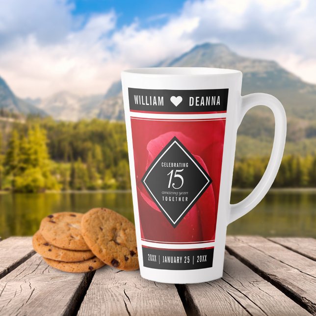 Tasse Latte Élégant 15e anniversaire de Mariage Rose (Créateur téléchargé)