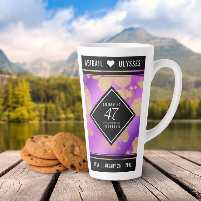 Tasse Latte Élégant 47e anniversaire du Mariage Améthyste (Elegant 47th Amethyst Wedding Anniversary Tall Latte Mug Cover Photo.)