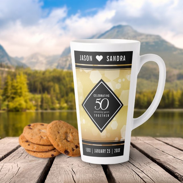 Tasse Latte Élégant 50e anniversaire de Mariage d'or (Créateur téléchargé)