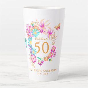 Tasse Latte Élégant 50e anniversaire en fleurs