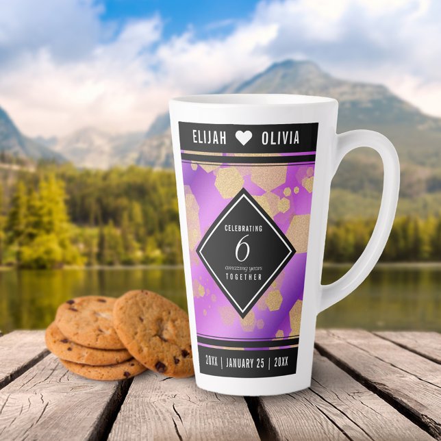 Tasse Latte Élégant 6ème anniversaire de Mariage d'Améthyste (Elegant 6th Amethyst Wedding Anniversary Tall Latte Mug Cover Photo.)