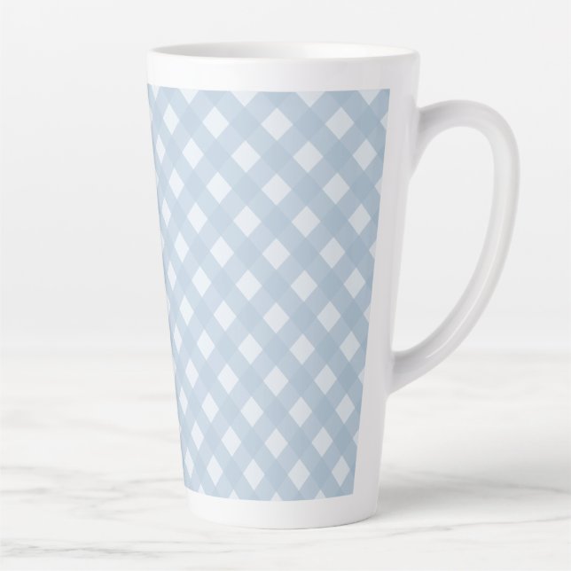 Tasse Latte Élégant À damiers diagonale, bleu et blanc (Droite)