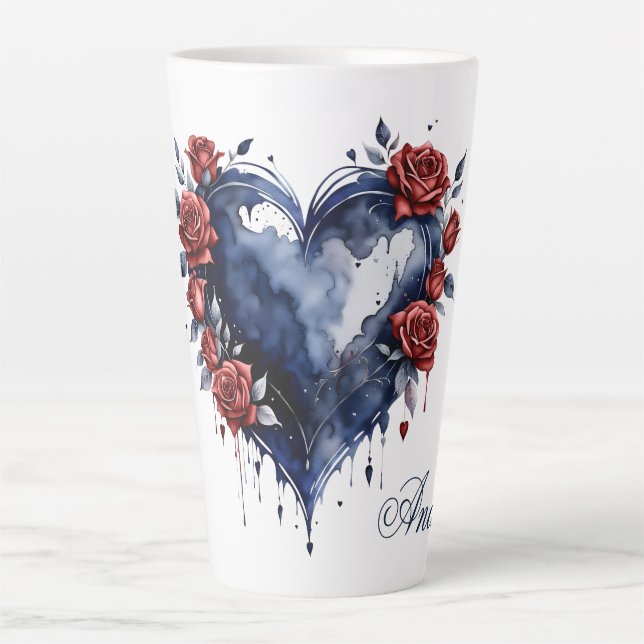 Tasse Latte Élégant arrangement rose avec feuillage doré (Devant)