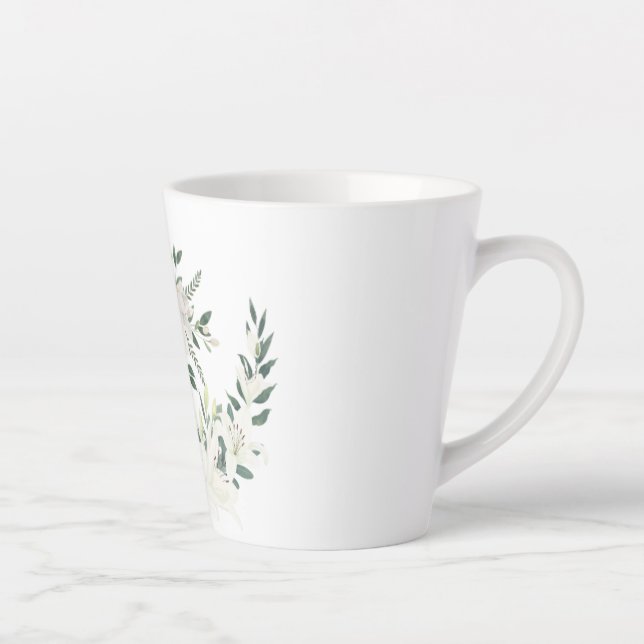 Tasse Latte Elégant blanc Floral Wreath Cup Conception (Droite)