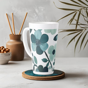 Tasse Latte Elégant bleu Aqua motifs floraux Conception de la 