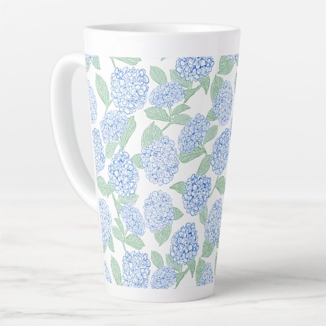 Tasse Latte Elegant Blue Green Hydrangea Preppy (Angle gauche)