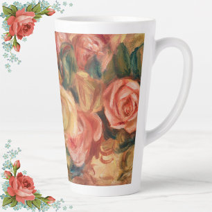 Tasse Latte Elégant café Rose rose rose jaune floral