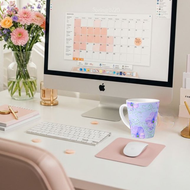 Tasse Latte Élégant casque de téléphone à fleurs violettes - A (Créateur téléchargé)