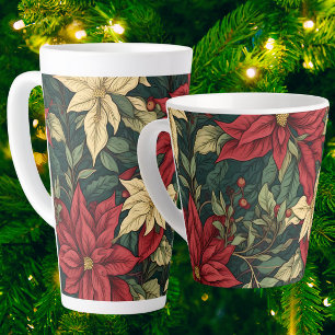 Tasse Latte Élégant Classique William Morris Poinsettia Fêtes