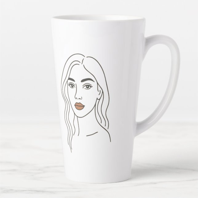 Tasse Latte Elegant Female Line Art Portrait – Minimalist Face (Droite)