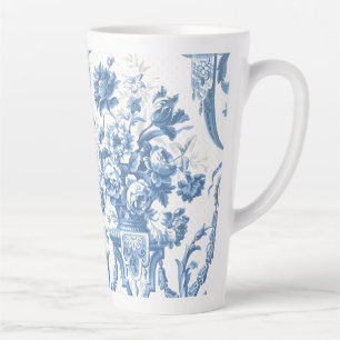 Tasse Latte Élégant Floral Anglais Bleu Blanc Pays Chalet