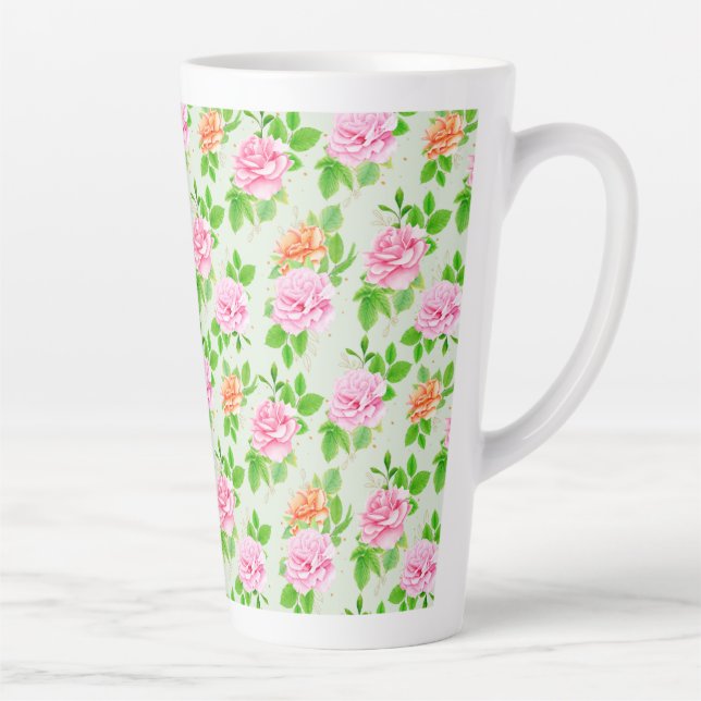 Tasse Latte Elegant Floral Roses Green Leaves Pattern-23675 (Droite)