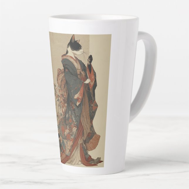Tasse Latte "Elegant Grace" Japanese Cat in Kimono Art (Angle droit)