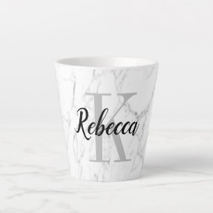Tasse Latte Élégant marbre blanc pierre personnalisée monogram