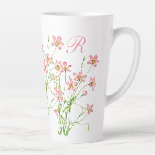 Tasse Latte Élégant Monogramme Floral Rose Vintage Grand