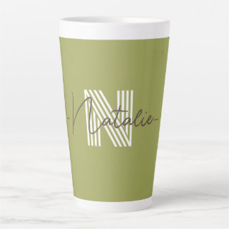 Tasse Latte Élégant monogramme initial et calligraphie Olive