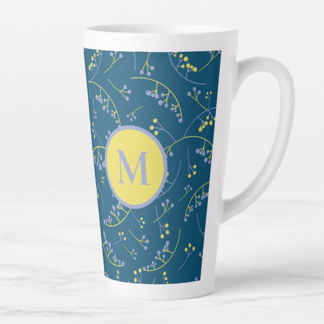 Tasse Latte Élégant monogramme lilas jaune motif (Droite)