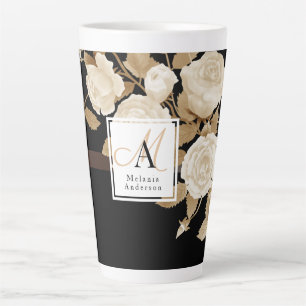 Tasse Latte Élégant Monogramme noir Rose or