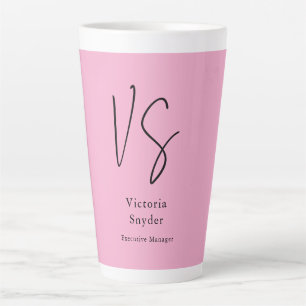 Tasse Latte Élégant Monogramme Professionnel Rose clair